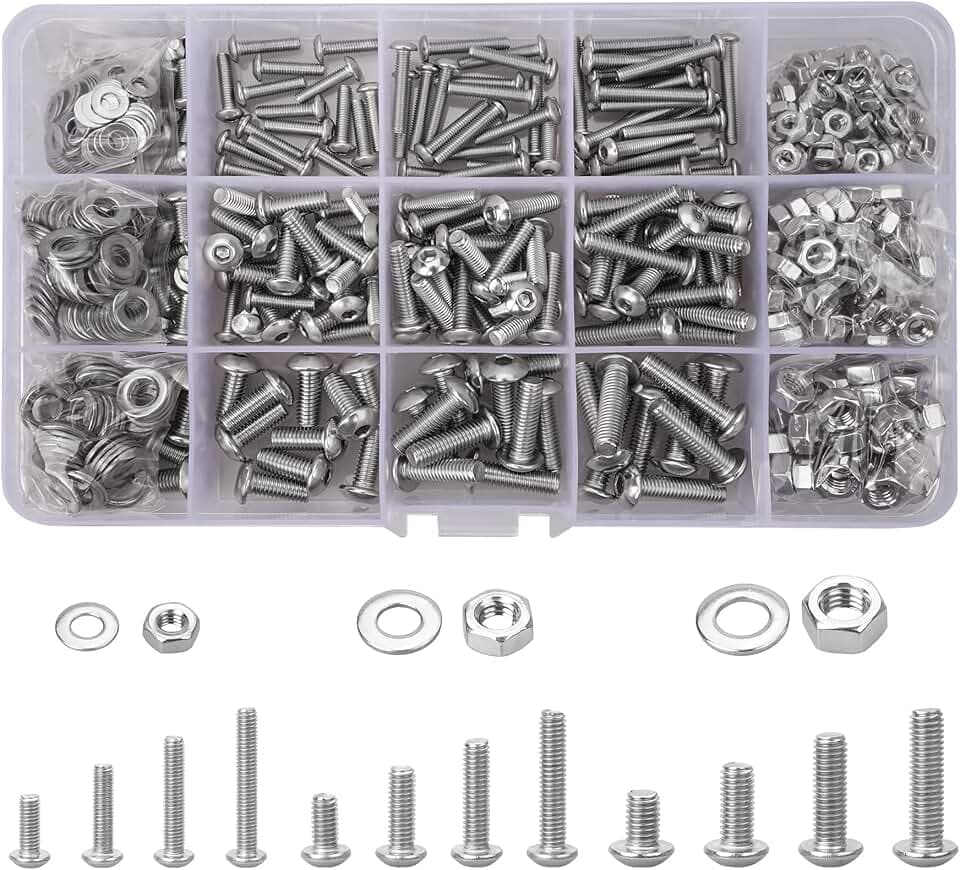 600PCS M3 M4 M5 Edelstahl-Sechskopf-Knopf Schrauben mit Muttern und Unterlegscheiben, Edelstahlschrauben Innensechskant Maschinenschrauben Linsenkopfschrauben Sortiment Kit mit Aufbewahrungsbox