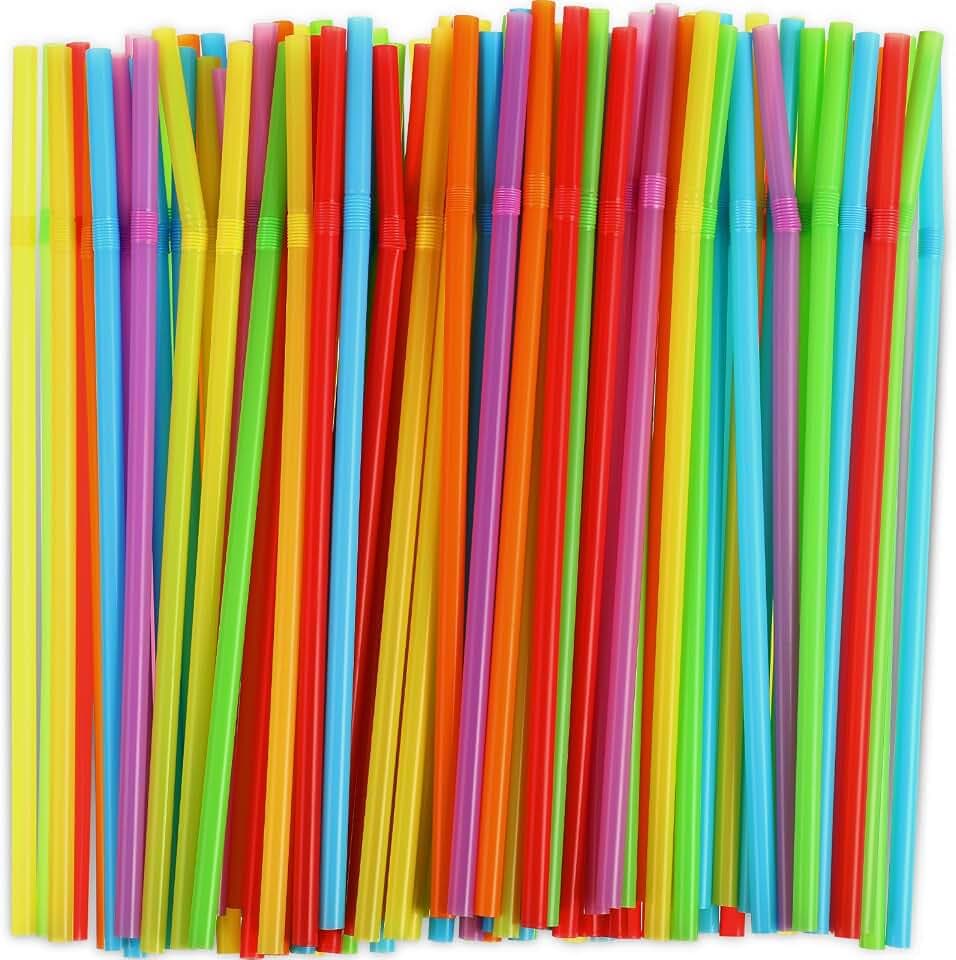 Eaasty 1000 Pcs Flexible Disposable Drinking Plastic Straws Bulk, 8.3 x 0.2 Inches Bendy Straws Plastic Long Disposable Drinking Straws Assorted Colors (Mixed Color)