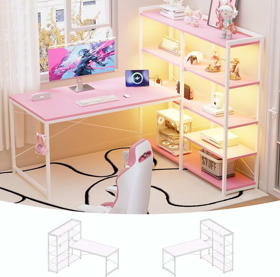 Pamray 49 Inch L Shaped Gaming Computer Desk with Shelves and Storage