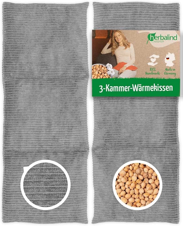 HERBALIND Robustes Kirschkernkissen Cord Premium 50x25cm 900g (L) - Handmade in Germany - Wärmekissen für Mikrowelle - 100% Baumwolle für Erwachsene Kinder (Cordstoff, grau)