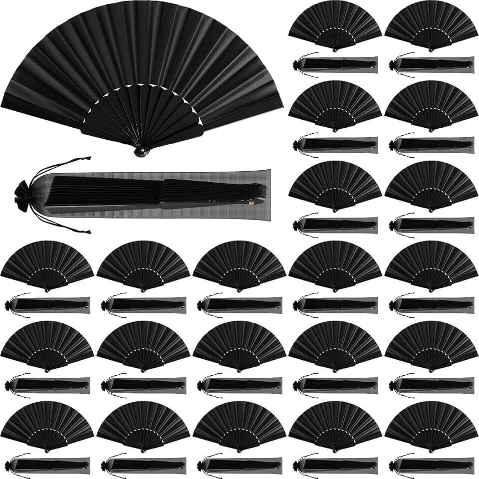 Blulu 30 Pack 9 Inch Clapping Fans for Line Dancing Bulk, Black