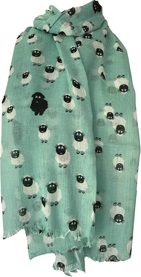 Sheep Scarf Ladies 100% Cotton Fair Trade Shawl Blue Mint Green Wrap