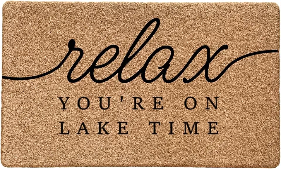 Lake House Decor Door Mat, Relax You're on Lake Time Doormat for Front Door Indoor Outdoor Entrance Porch, Nautical Welcome Mats Doormat Outside, 17x30 Inches