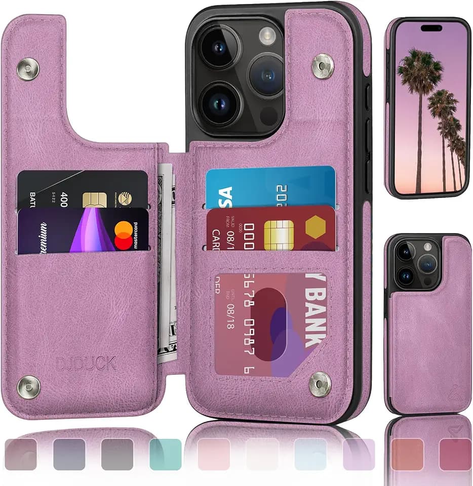 DJDUCK Designed for iPhone 16 Pro Max Case Wallet with Card Holder, [Magnetic Clasp Cover] [RFID Blocking Leather Protection] Shockproof Women Men Cases 6.9 Inch for Apple 16 Pro Max Light Purple