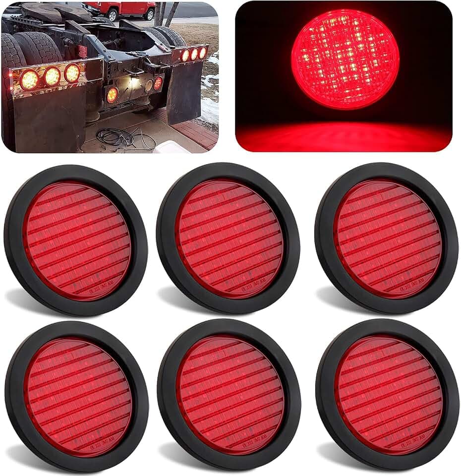 6Pcs 4" Inch Round Led Trailer Tail Lights Kit Red 40LED Waterproof