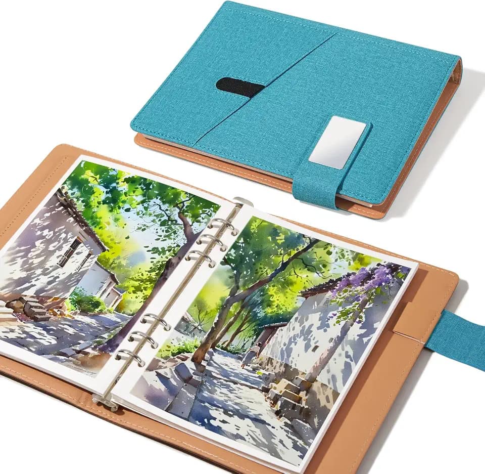Lightwish Aquarell-Skizzenbuch, 100% Baumwolle, säurefrei, Aquarell-Tagebuch, 300 g/m²/63,5 kg, Heißpress-Aquarellpapier für Künstler, Erwachsene, Studenten, 20 Blatt, 23,5 x 16,3 cm (Stoffblau)