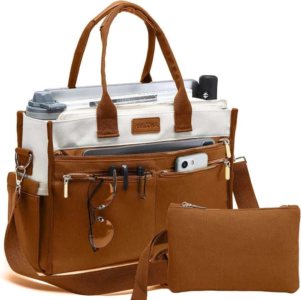 Canvas Tote Bag Set for Women, Large Shoulder Handbags, Crossbody Laptop Purse Work Teacher College Travel
