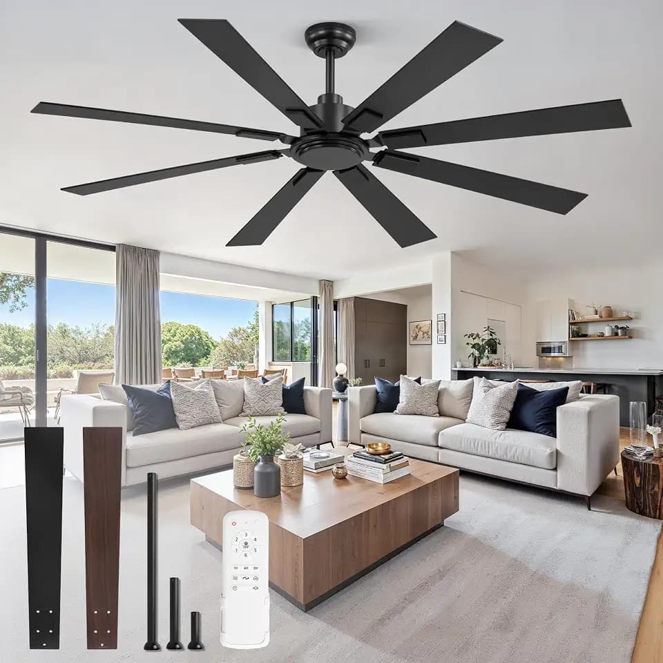 ZMISHIBO 65 Inch Ceiling Fan no Light with Remote, 6-Speed
