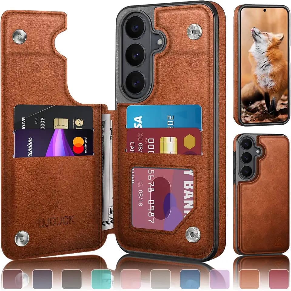 DJDUCK Designed for Samsung Galaxy S26 Plus Case Wallet with Card Holder, [Magnetic Clasp Cover] [RFID Blocking Leather Protection] Shockproof Women Men Cases for Samsung S26 Plus Light Brown