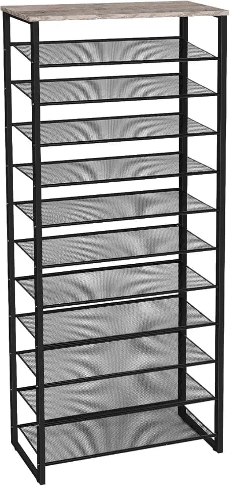HOOBRO Große Schuhregal, 12-stöckiges Schuhablage, Schuhschrank hoch, für 35-45 Paar Schuhe, Metallrahmen, Industriestil, für Flur, Wohnzimmer, Schlafzimmer, Greige-Schwarz EBG127XJ01