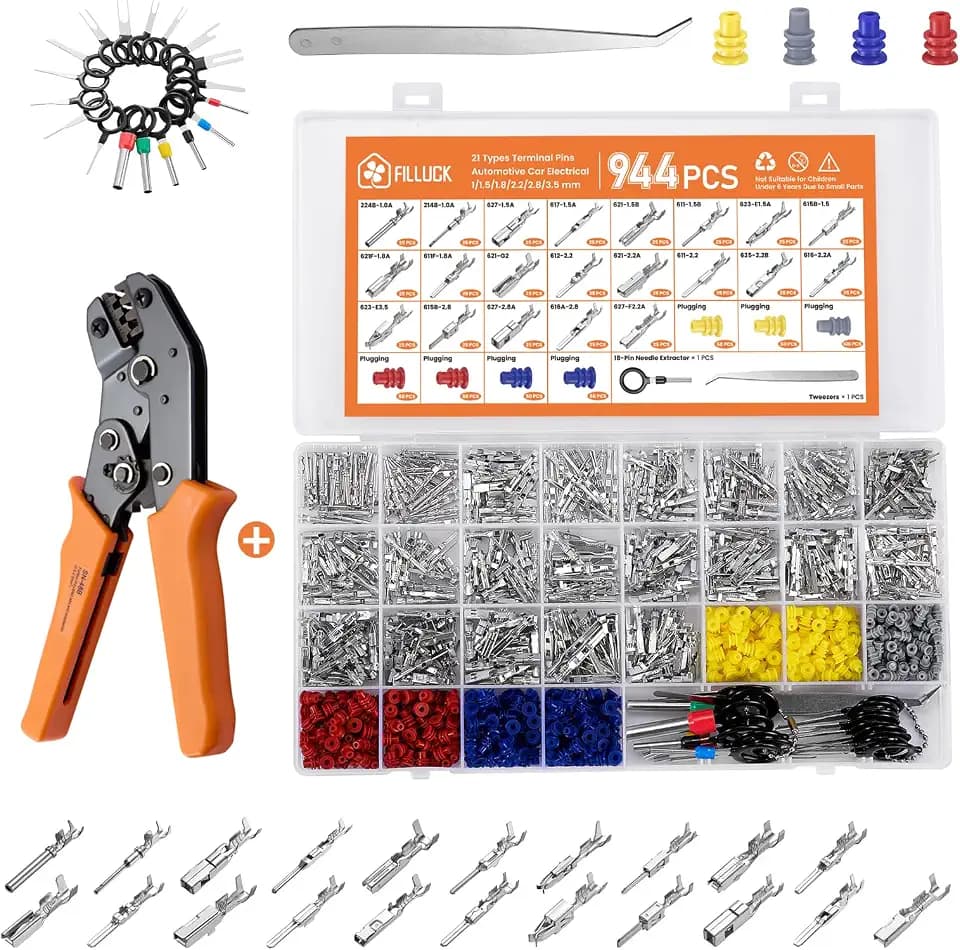 945Pcs Pin Connector Kit,Car Electrical Wire Connectors Terminal Pins,21Type Non-Insulated Plug 1/1.5/1.8/2.2/2.8/3.5mm,Large Quantity&Easy Store with Ratchet Crimping Tool 22-16 AWG