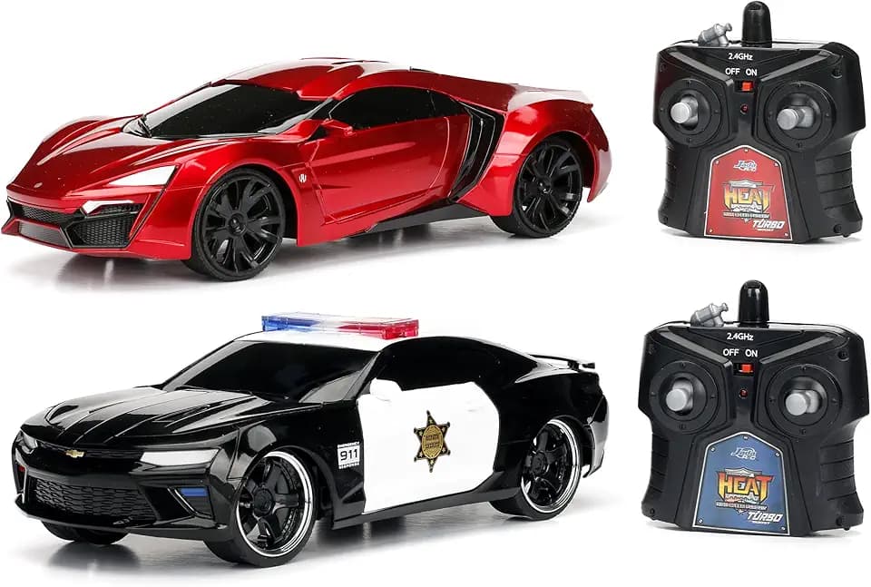Jada Toys 2016 Chevy Camaro SS and Lykan Hypersport Hyperchargers Heat Chase RC/Radio Control Vehicle-Twin Pack with USB Charging (2 Piece), 1: 16 Scale