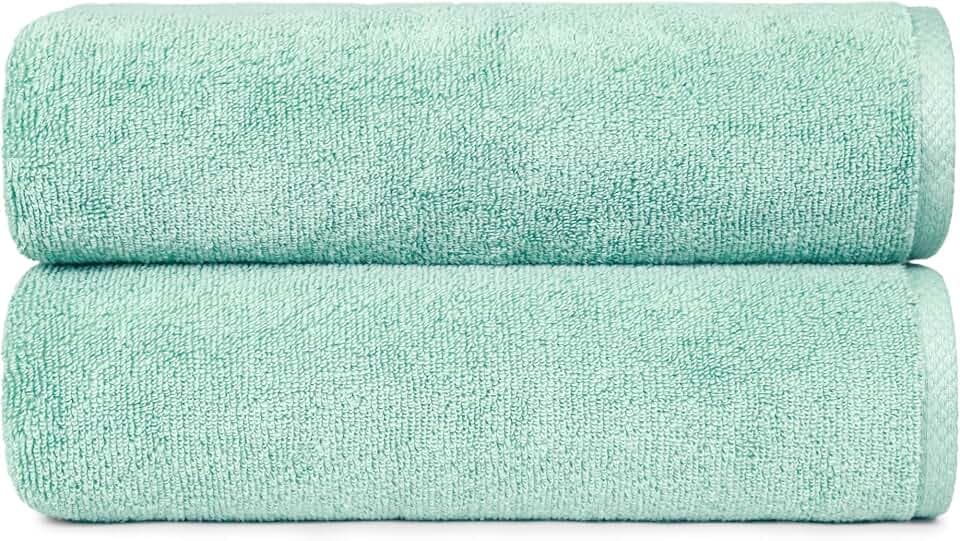 Amazon Basics 2-Pack Quick-Dry Lightweight Moisture Absorbing Bath Towel, 100% Cotton, 54" x 30", Seafoam Green