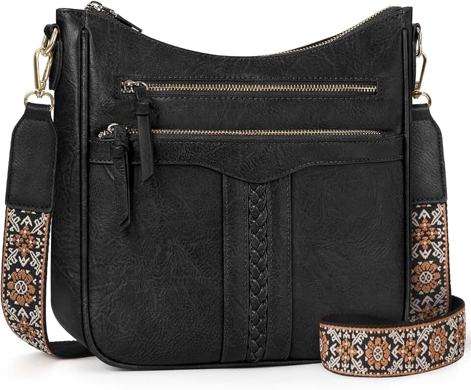RAINSMORE Crossbody Bags for Women, 7 Pockets Leather Crossbody Purses