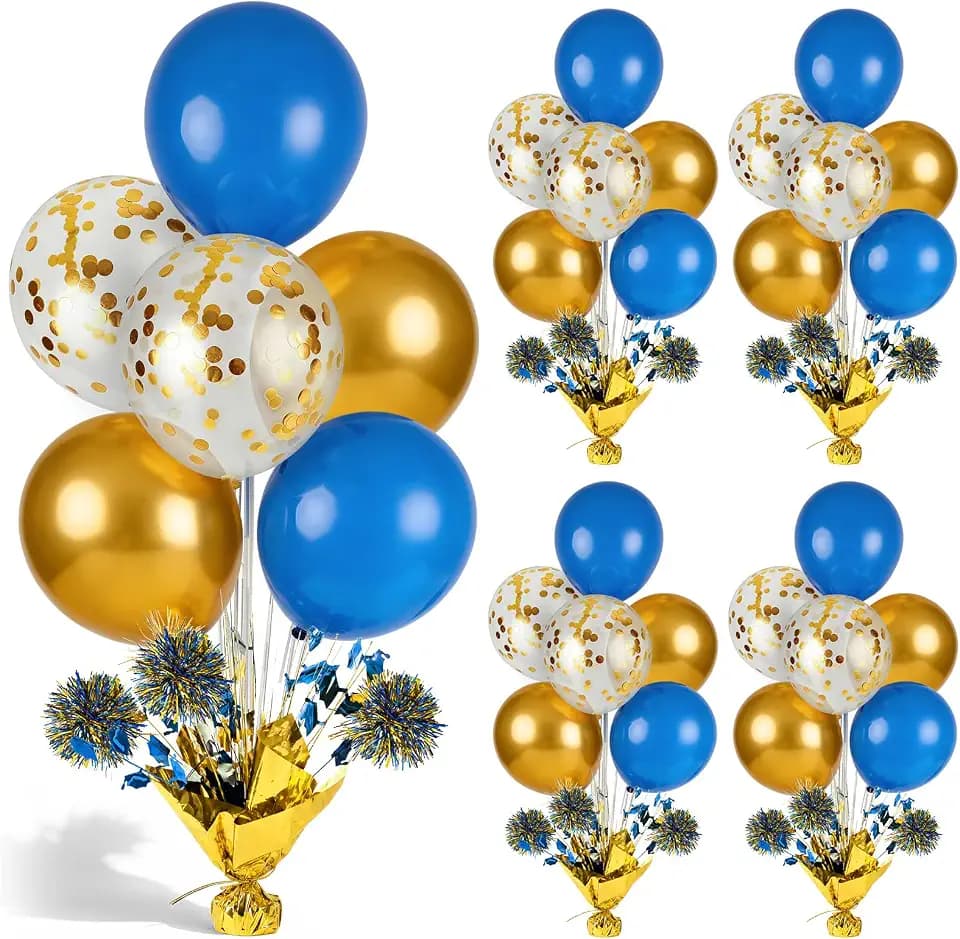 4 Set Blue Gold White Balloon Centerpieces for Table Blue Gold Balloons Stand Kit for Table for Birthday Baby Shower Graduation Anniversary Wedding Boy Baptism Retirement Party Decorations