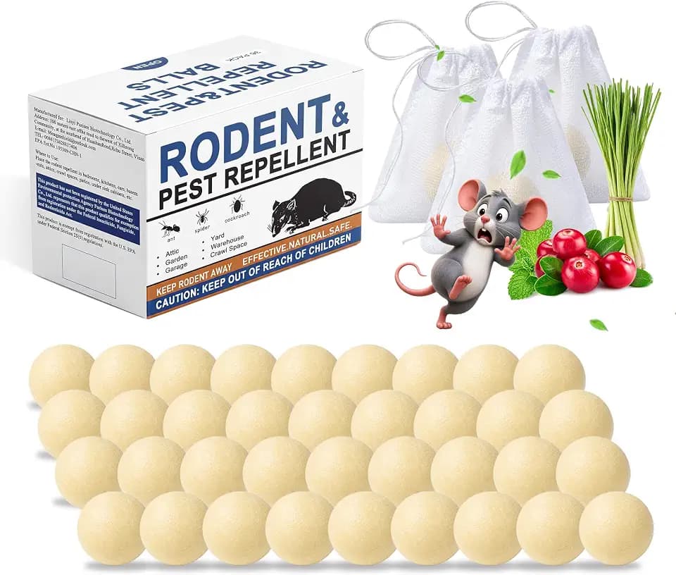Mouse Repellent Balls 36 Pack, Peppermint Rodent Repellent for Mice and Rats, Natural Mouse Deterrent Indoor Outdoor, Long Lasting Pest Control for Home, Garage, Basement, Attic, Car
