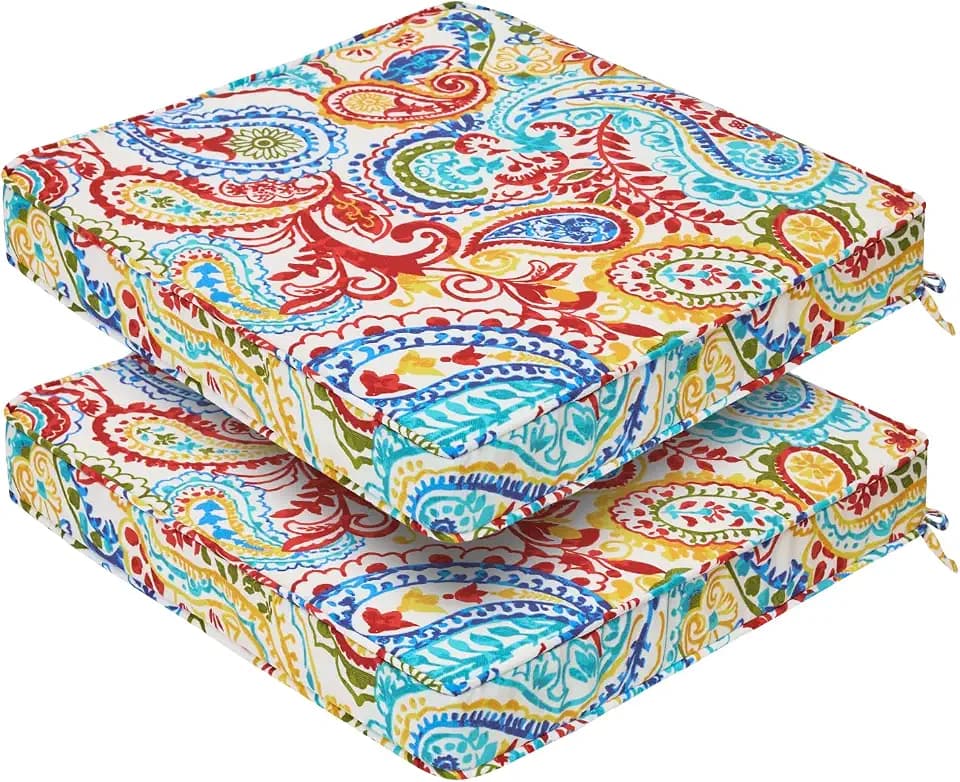FUNHOME Outdoor Chair Cushions 18"x18"x2.5" Set of 2,Water Resistant Patio Chair Cushion with Zipper&Ties,18x18 Inch Replacement Square Seat Cushion for Garden Chairs(Phoenix)