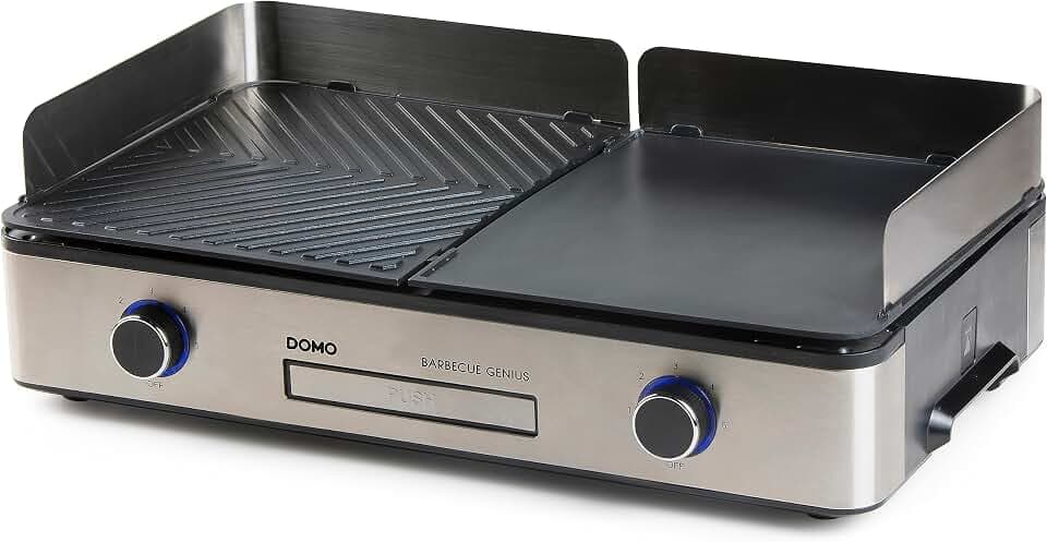 DOMO DO9259G Barbecue Genius Tischgrill Elektrisch mit 2 Temperaturzonen – 2400 W – Kontaktgrill & Panini Grill – Edelstahl – Schwarz