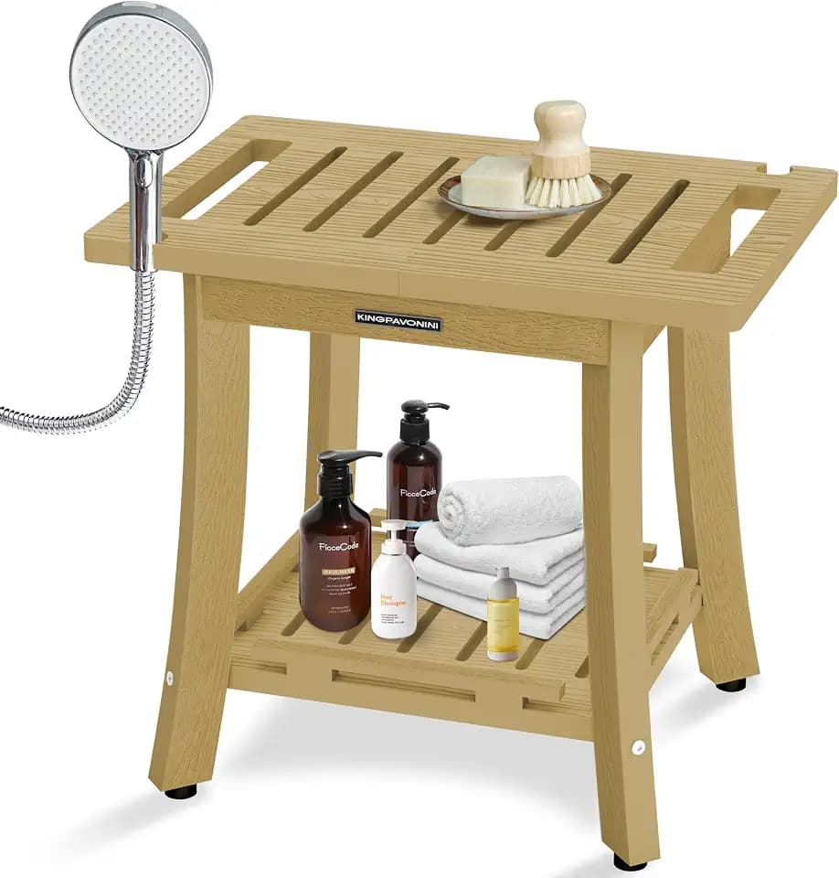 KingPavonini HDPS 18.6'' Shower Bench for Inside Shower, Bamboo M