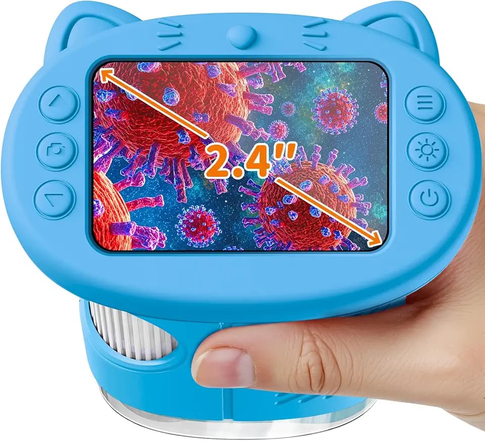 Mikroskop für Kinder Lupe, 2.4" Größer IPS Bildschirm Digitales Tragbares Taschenmikroskop mit 1000-facher Vergrößerung, Handy Experimente Kindermikroskop Spielzeug ab 3 Jahren - Blau