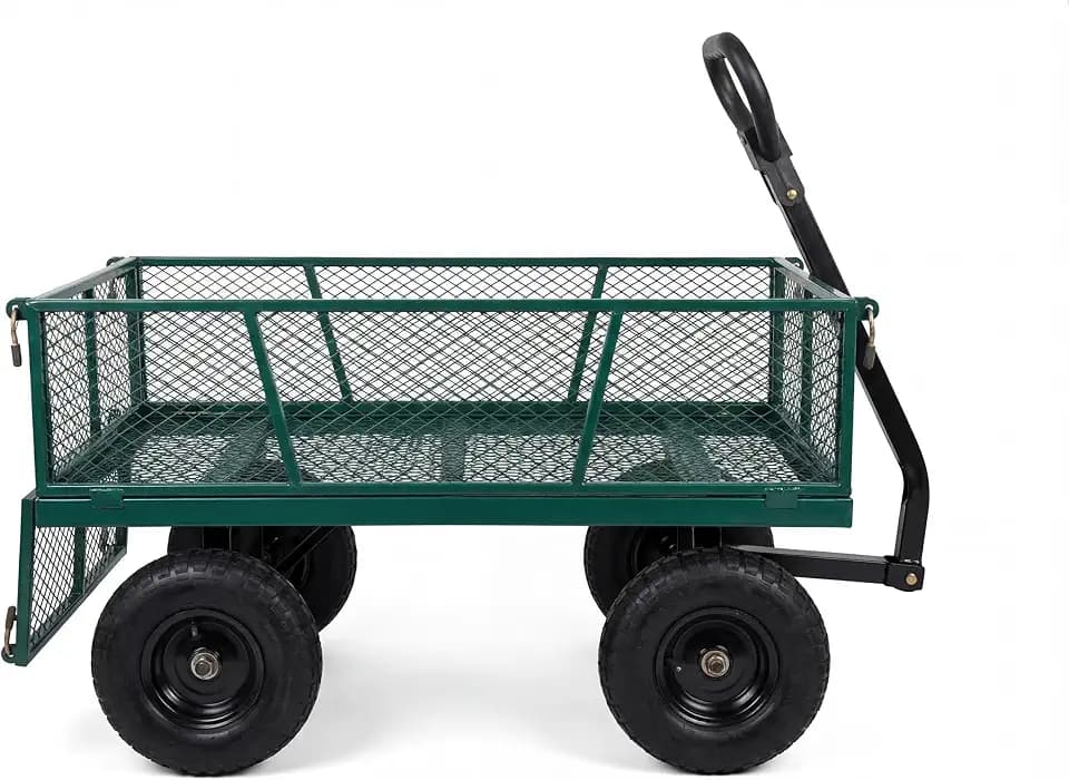 GarveeTech 1200LBS Heavy Duty Steel Garden Cart, Garden Wagon Cart on Wheels, Metal Yard Utility Wagon with Removable Mesh Sides, 13" All Terrain Tires, 180° Rotating Handle for Lawn, Garden, Farm