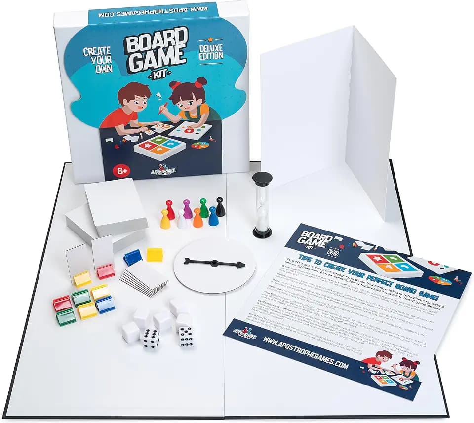 Deluxe Create Your Own Board Game Kit with Blank Board & Game Pieces