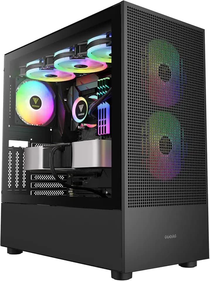 Gamdias E-ATX Mid Tower Gaming Computer Case, Tempered Glass PC Case, USB Type-C, Built-in 2x140mm & 1x120mm PWM ARGB Fans, Up to Dual Radiator/AIO 360mm, 390mm GPU/VGA RTX 40 Series, 180mm CPU Cooler