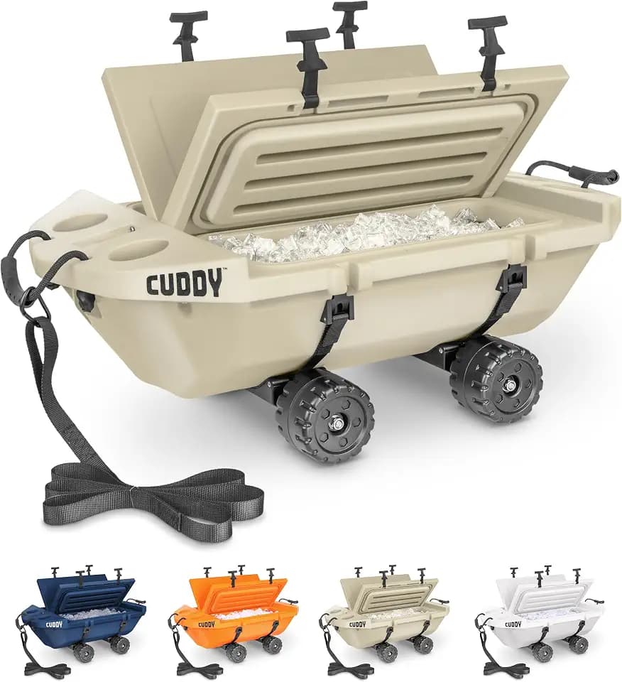 CUDDY Crawler Cooler with Wheels – 40 QT Amphibious Floating Cooler and Dry Storage Vessel - Orange, Navy, Tan, or White
