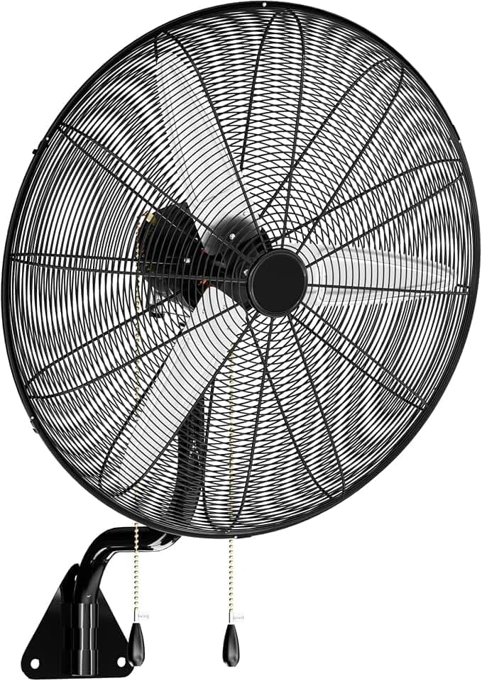 Uthfy 26 Inch High Velocity Wall Mount Fan, 9200CFM Outdoor Industrial Fan with Dual Pull Cord Control, 6 FT Cord, 3 Speeds, Heavy Duty Oscillating Fan for Indoor, Garage, Patio, Workshop Use, Black