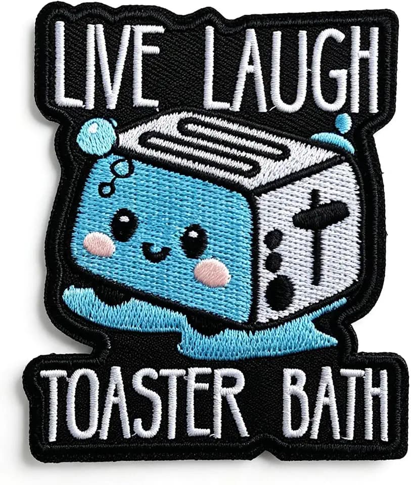 Live Laugh Toaster Patch Hook and Loop Funny Cute Meme Tactical Morale Embroidered Cool 3 * 2.6 inch Badge for Backpack Dog Harness Army Military Vest Molle Helmets Gym Hats Outdoor Gift for Adults