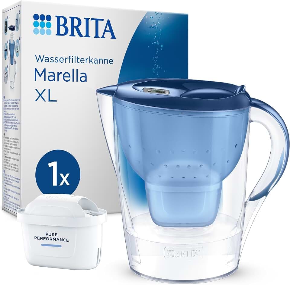 BRITA Wasserfilter-Kanne MAXTRA Marella XL, 1x Pure Performance Kartusche