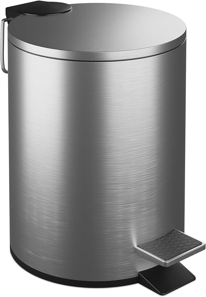 Relaxdays Kosmetikeimer, 3 Liter, Absenkautomatik, entnehmbarer Inneneimer, Edelstahl, Bad Mülleimer mit Deckel, Silber