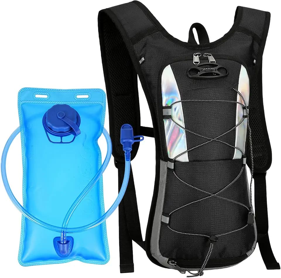 Number-one Hydration Backpack with 2L Water Bladder, Hiking Water Backpack for Women Men, Lightweight Cycling Daypack with Helmet Net Bag, Reflective Hydration Pack for Biking, Running, Skiing
