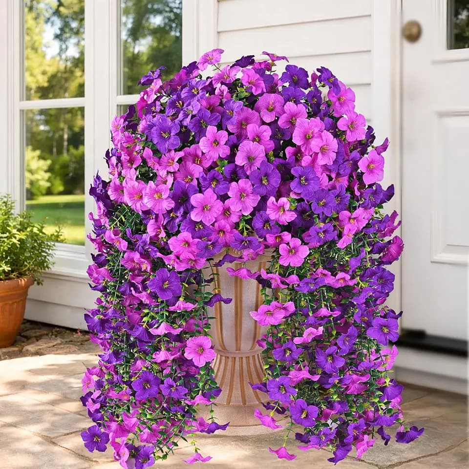 Realistic Artificial Flowers for Outdoors, 8 PCS Full UV Resistant Artificial Outdoor Flowers, Large Size Faux Flowers for Outdoor planters Fake Hanging Flowers Plants for Porch, Front Door, Garden