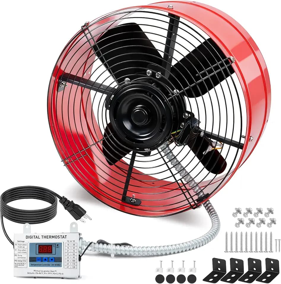 15" Gable Attic Fan with Thermostat, 1650CFM Plug-and-Play Attic Gable Vent Fan with Start Capacitor for 2500 sq.ft, Quiet Attic Exhaust Fan with Thermostat & 20FT Power Cord for House Garage Shed