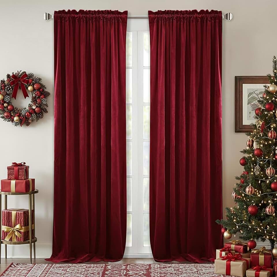StangH Theater Red Velvet Curtains for Living Room Christmas Decor 2 Panels