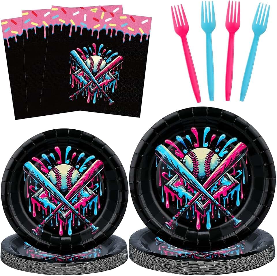 Yungyan Black Baseball Plates Napkins Forks, Disposable Baby Shower Set