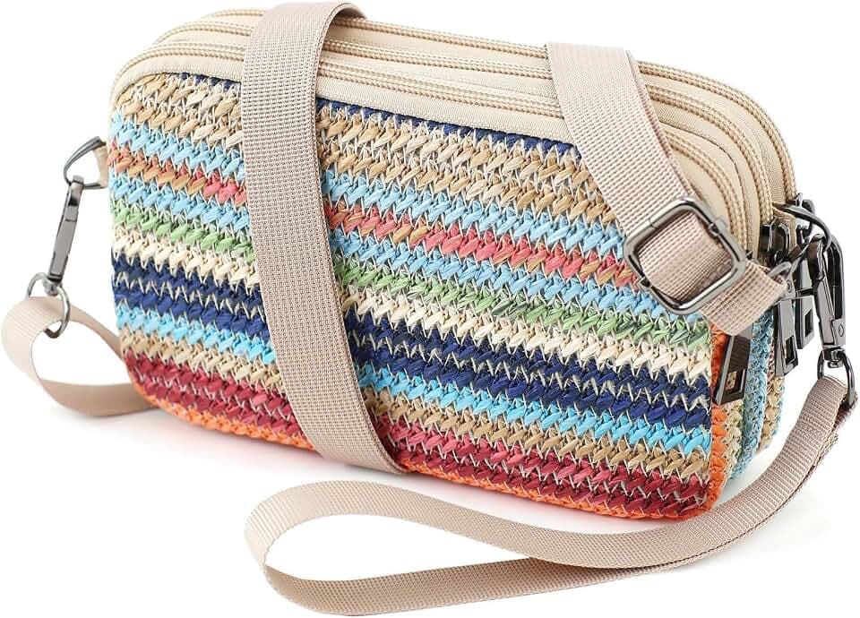 Small Wristlet Wallet for Women, 3-Zip Crossbody Phone Purse