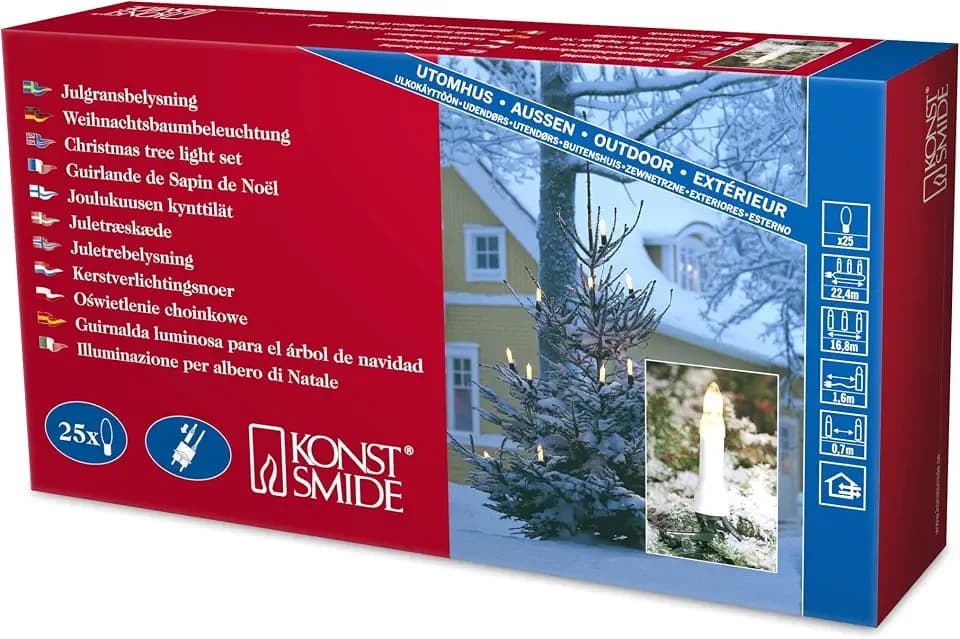Konstsmide Baumkette, Topbirnen, teilbarer Stecker, 25 klare Birnen, 230V, Außen, grünes Kabel - 2012-000