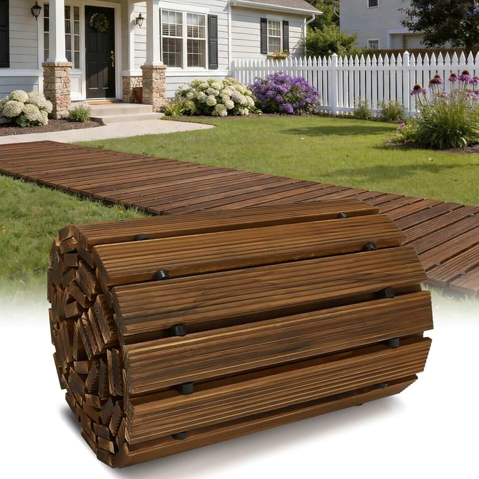 12FT Wooden Garden Pathway,Roll Out Decorative Straight Walkway