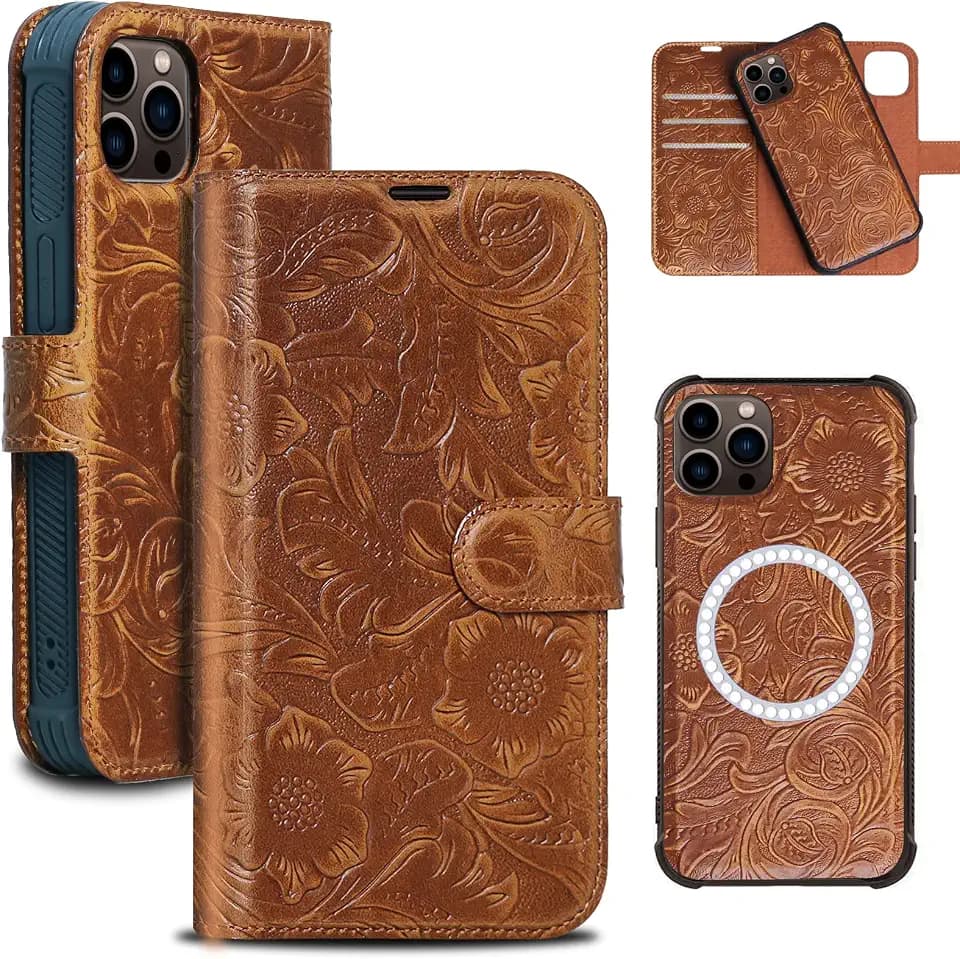 Leather Case Compatible with iPhone 16 Pro Max Wallet 6.9" Brown