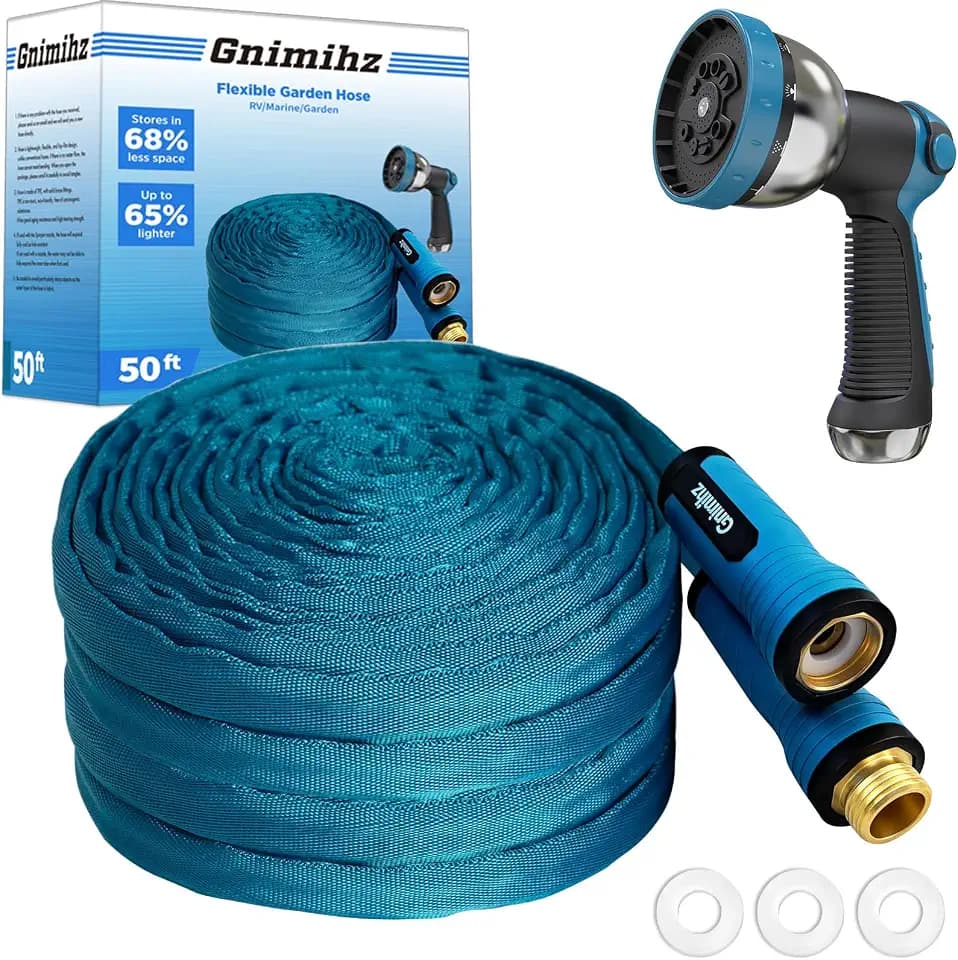 Garden Hose 50 ft, Made of TPE (BetterThan PVC/Hybrid Polymer), Lightweight yet Durable Water Hose with Ergonomic Grip, Drinking Water Safe Material, All-Weather, 3/4" GHT Fittings