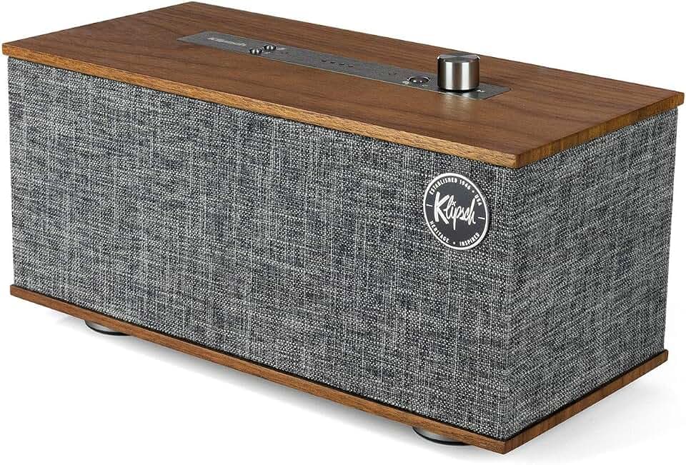 Klipsch The One Tabletop Wireless Stereo in Walnut | Bluetooth-Enabled, Multi-Room Ready, and fits Almost Anywhere