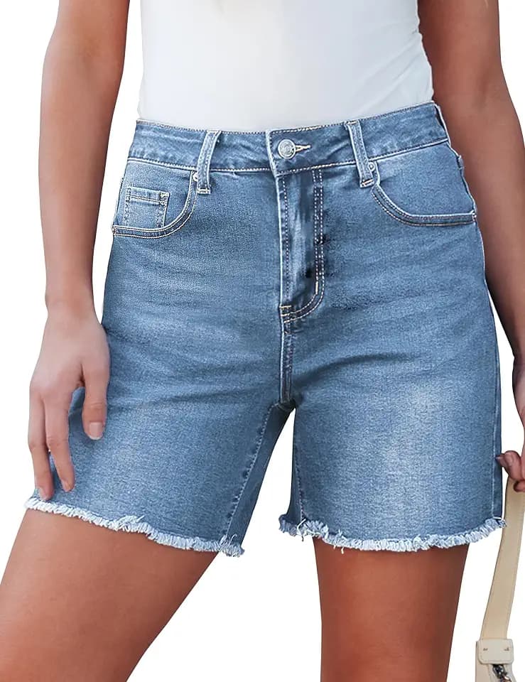 luvamia Jean Shorts for Women High Waisted Stretchy Frayed Hem Denim Jorts