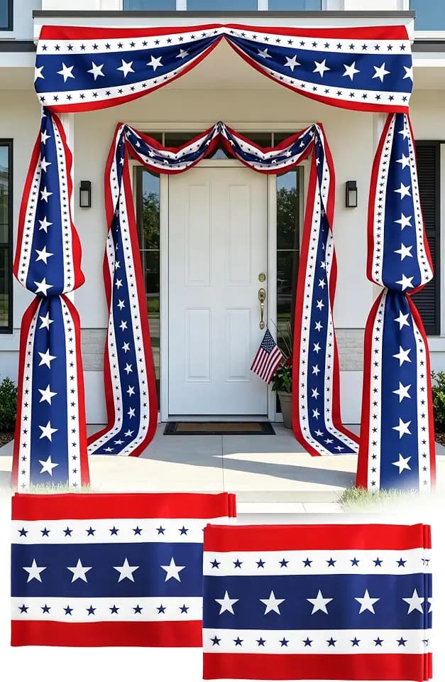 2Pcs 20 Ft Patriotic Bunting with 250 Stars, Red White Blue American Flag Banner for 4th of July, Independence Day, Memorial Day, Outdoor Indoor Door Porch Garden Decorations