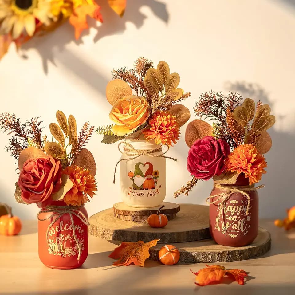 Glasseam Kleine Vase Herbst für Tischdeko: Mason Jar Vasen Glas mit Blumen