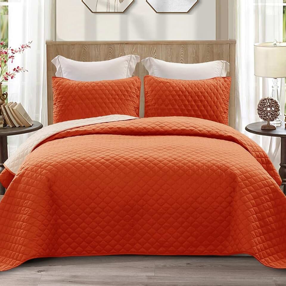 Exclusivo Mezcla Reversible Twin Quilt Bedding Set, Burnt Orange