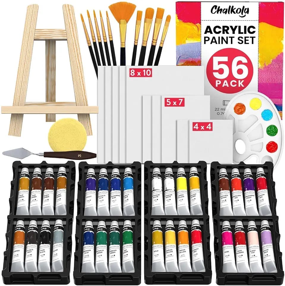 Chalkola Acrylfarben Set für Leinwand, 32 Farben (je 22ml) mit Staffelei
