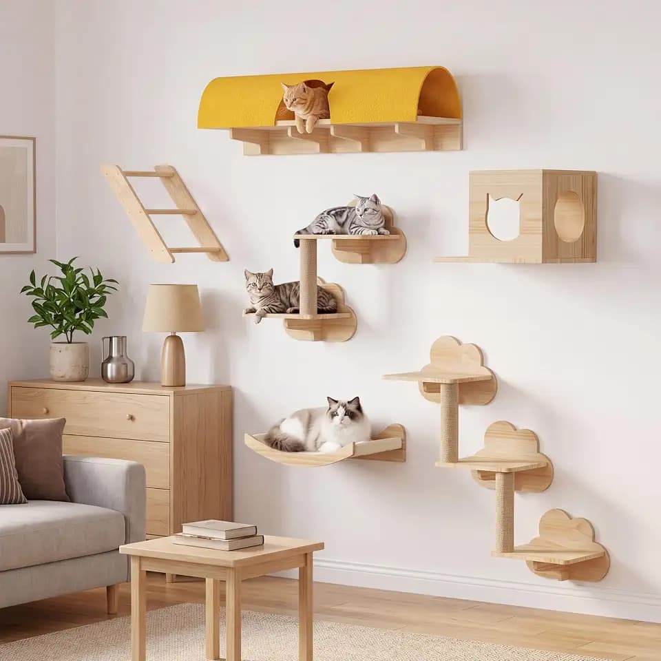 Cloud Cat Wall Shelves, 12-in-1 Wall Mounted Cat Shelf w/Tunnel