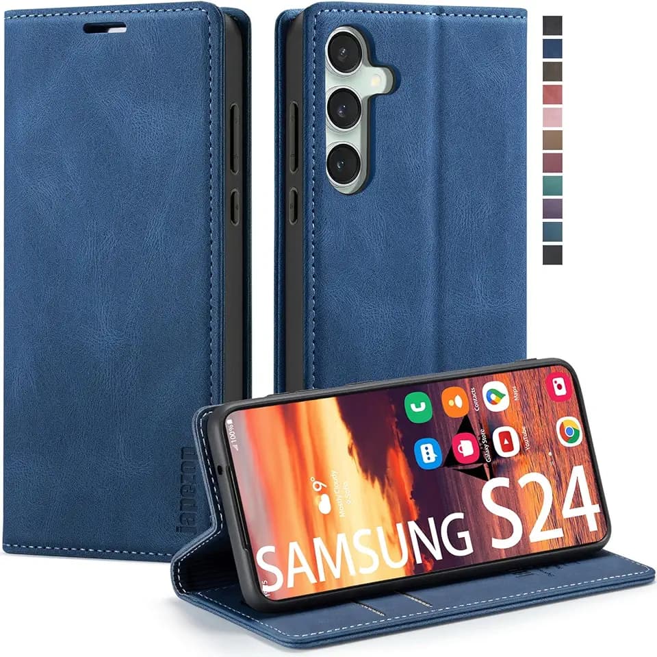 Samsung Galaxy S24 5G Wallet Case with [RFID Blocking] Card Holder Kickstand Magnetic,Leather Flip Case Wallet for Samsung Galaxy S24 5G 6.2 Inch(Blue)